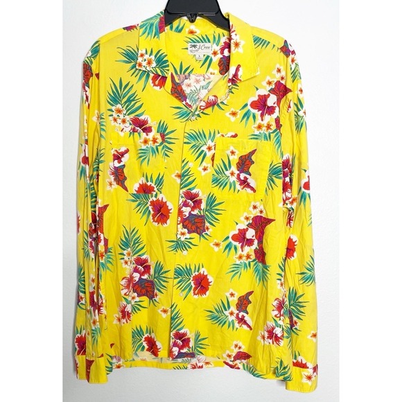 J.Crew Camp Hawaiian Shirt Sport Loop Collar Floral Hibiscus Yellow Men's Large - Picture 3 of 5